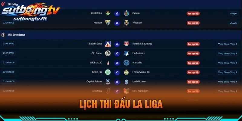 Lịch Thi Đấu La Liga